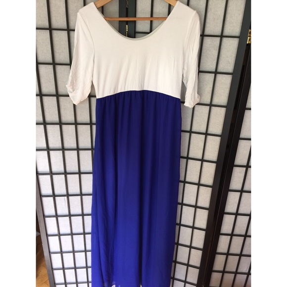 Blue and White Maternity Maxi - Picture 2 of 4